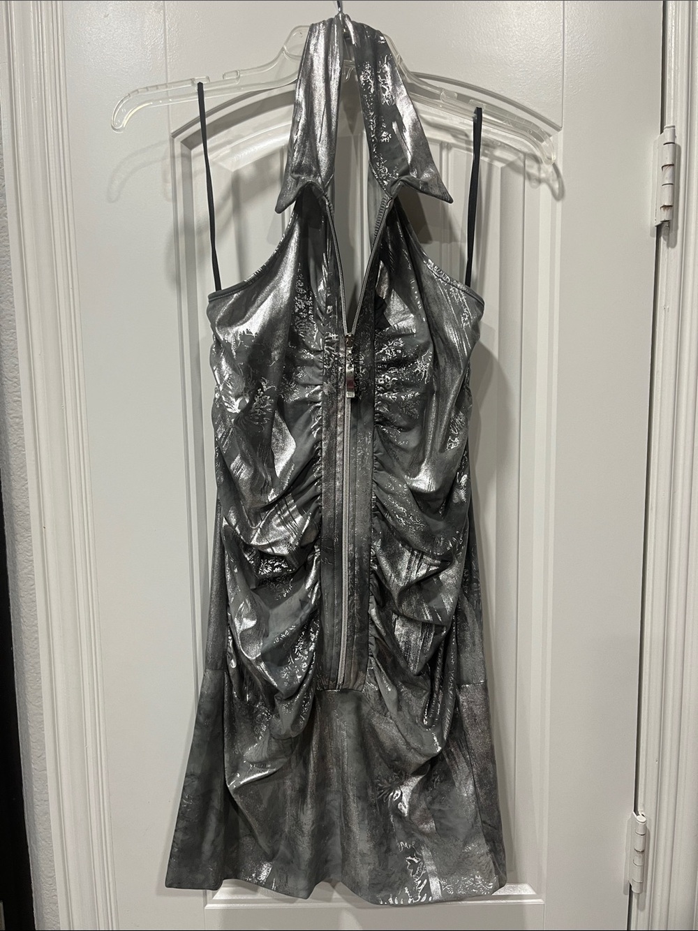 Tiara Metallic Silver One-Shoulder Ruched Dress